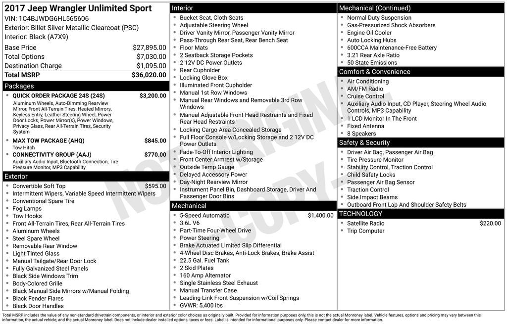 2017 Jeep Wrangler Unlimited Sport Uconnect Voice Command w/Bluetooth & Max Tow Packa