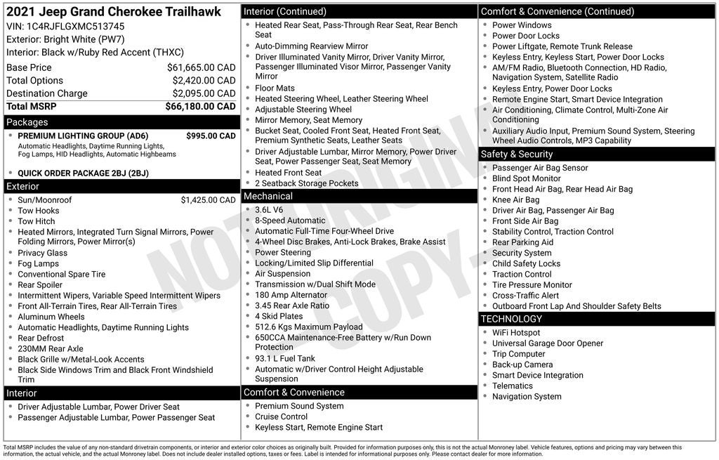 2021 Jeep Grand Cherokee Trailhawk Navigation System