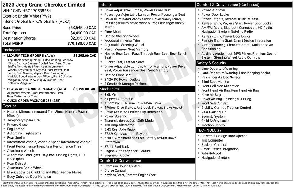 2023 Jeep Grand Cherokee Limited Navigation System & ParkView Rear Back-Up Camera