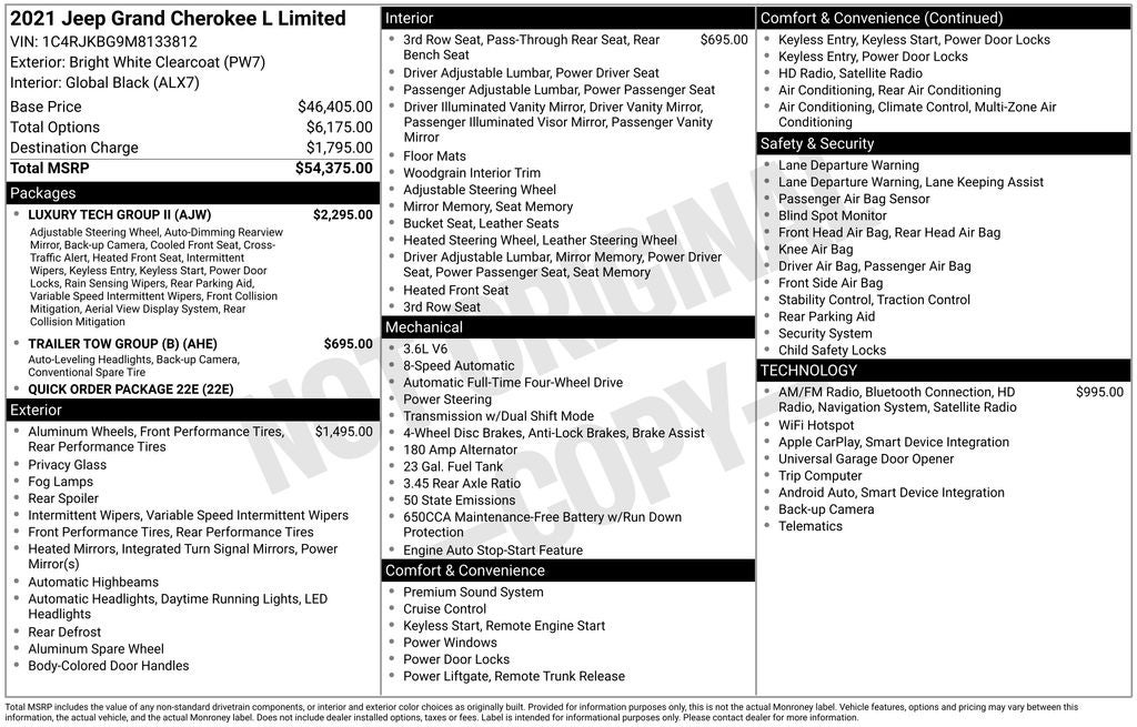 2021 Jeep Grand Cherokee L Limited Trailer Tow Group (B)
