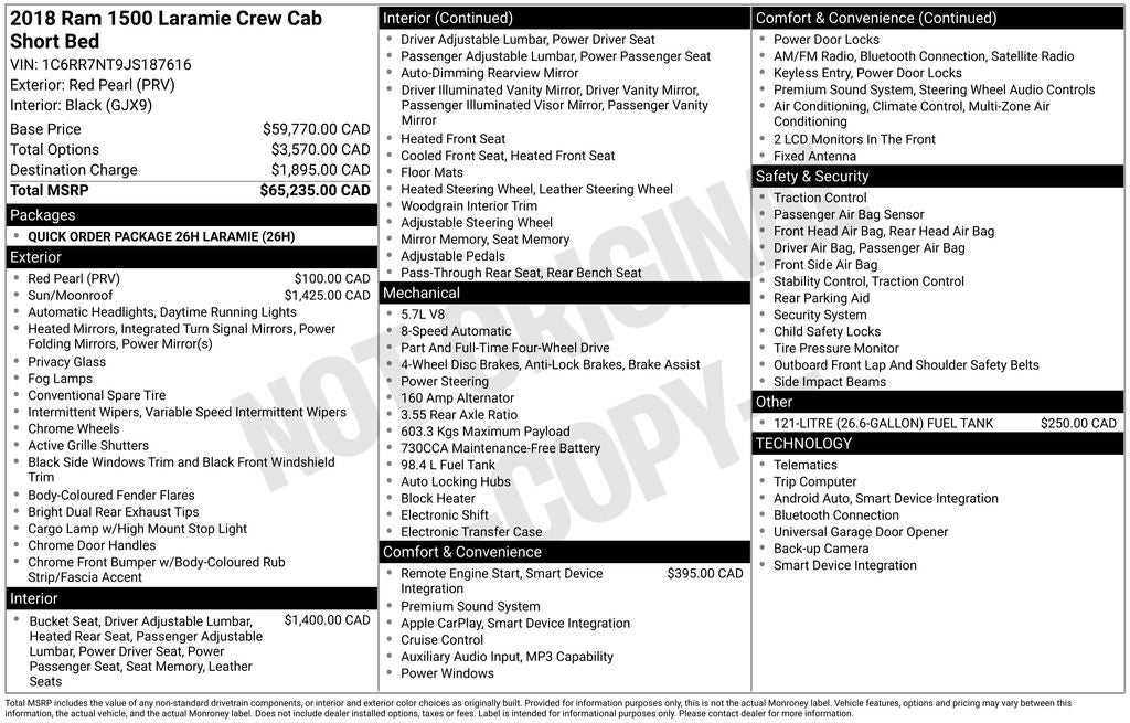 2018 RAM 1500 Laramie Navigation System & Power Sunroof