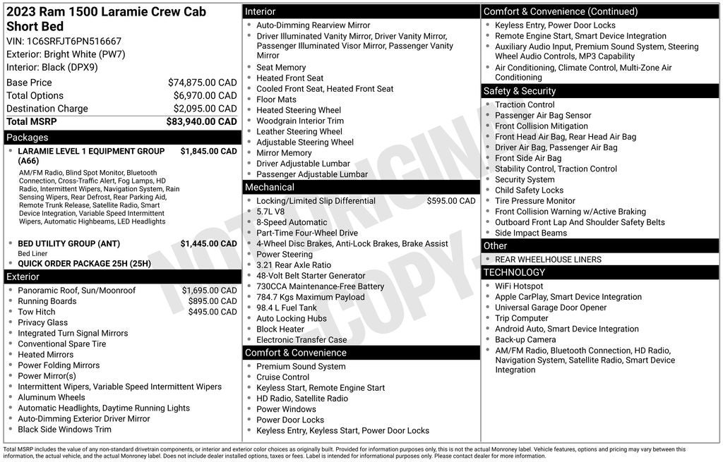 2023 RAM 1500 Laramie Dual-Pane Panoramic Sunroof -12" Touchscreen Displ