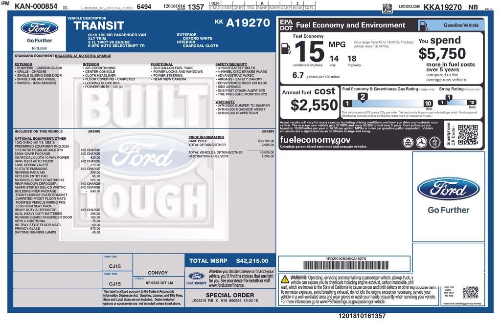 2019 Ford Transit-150 XLT Full Office up fit with desk and chair
