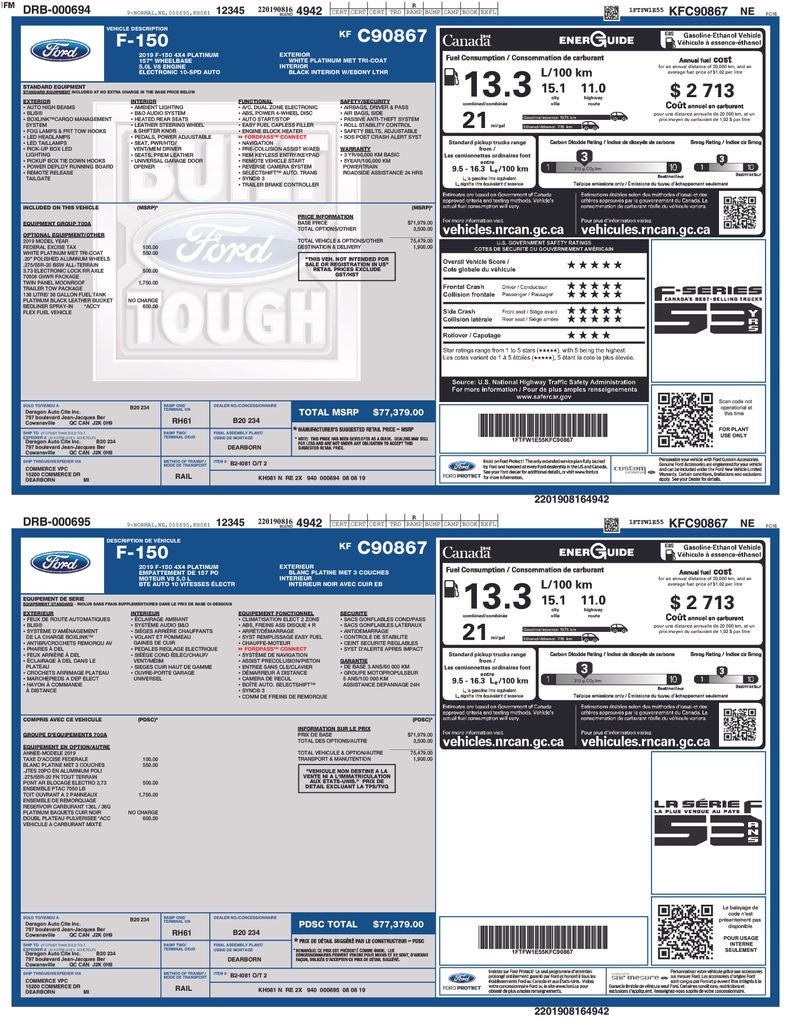 2019 Ford F-150 Platinum Navigation System & Twin Panel Moonroof