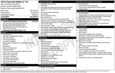2015 Chevrolet Malibu LT Power Sunroof