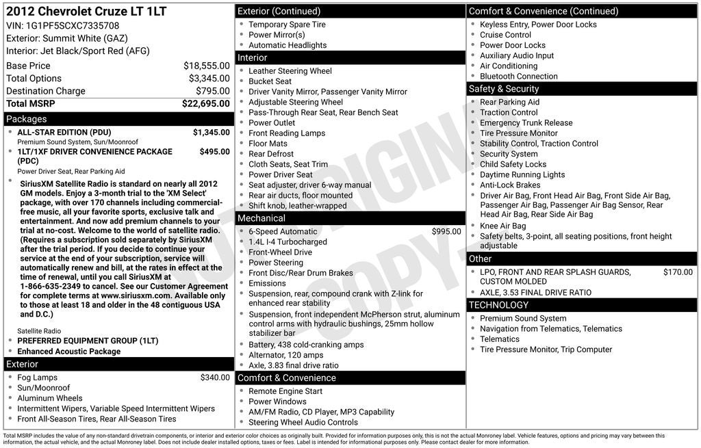 2012 Chevrolet Cruze 1LT