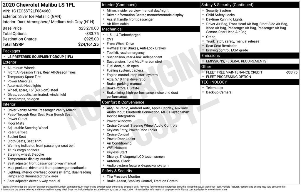 2020 Chevrolet Malibu LS 1FL