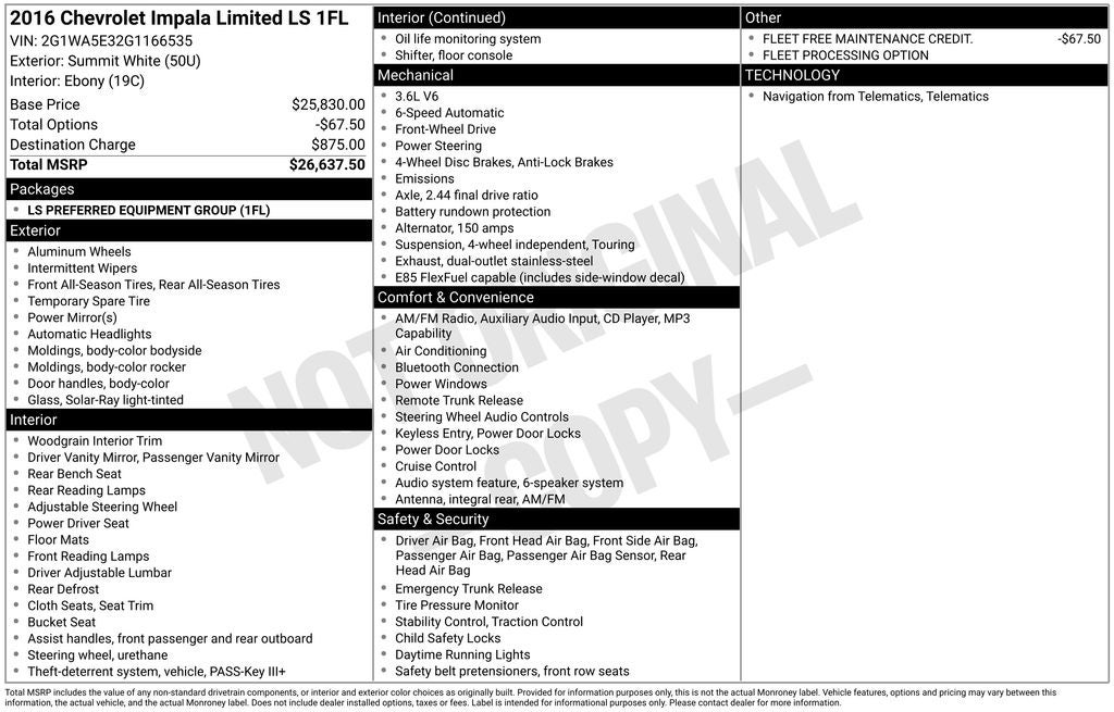 2016 Chevrolet Impala Limited LS Preferred Equipment Group 1FL