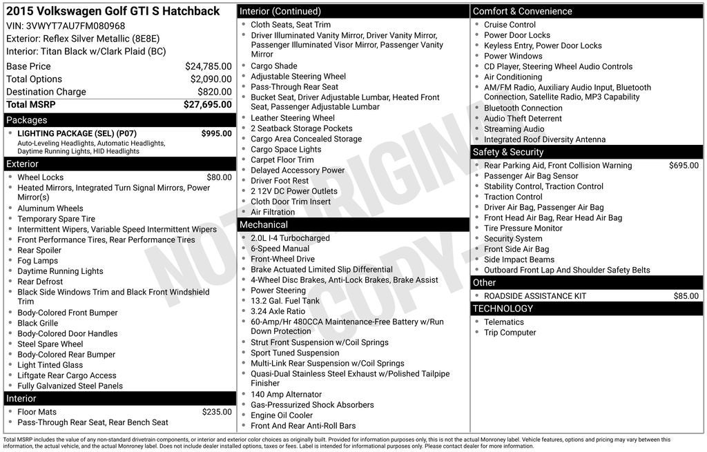 2015 Volkswagen Golf GTI 2.0T S Driver Assistance