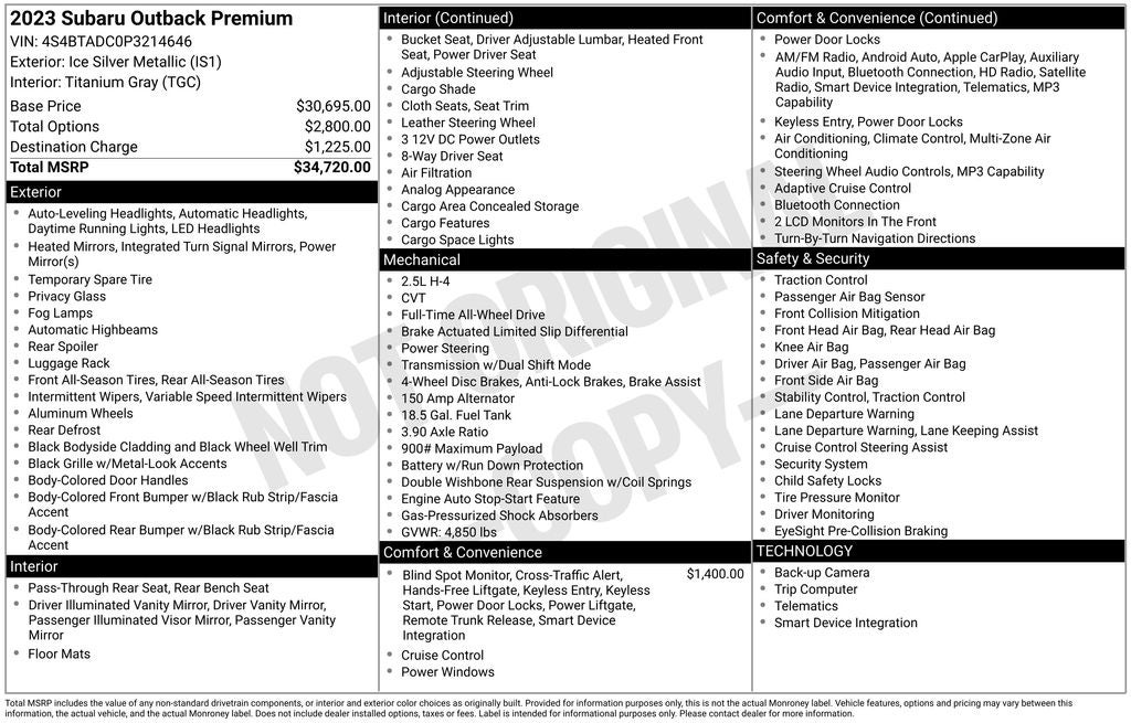 2023 Subaru Outback Premium Alloy wheels