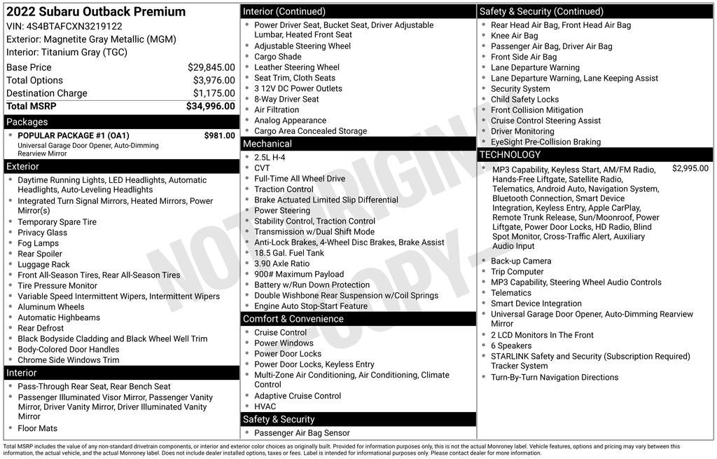 2022 Subaru Outback Premium