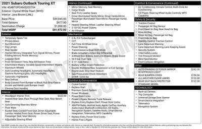 2021 Subaru Outback Touring XT Power moonroof & Navigation System