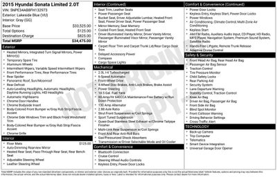 2015 Hyundai Sonata Limited Power moonroof