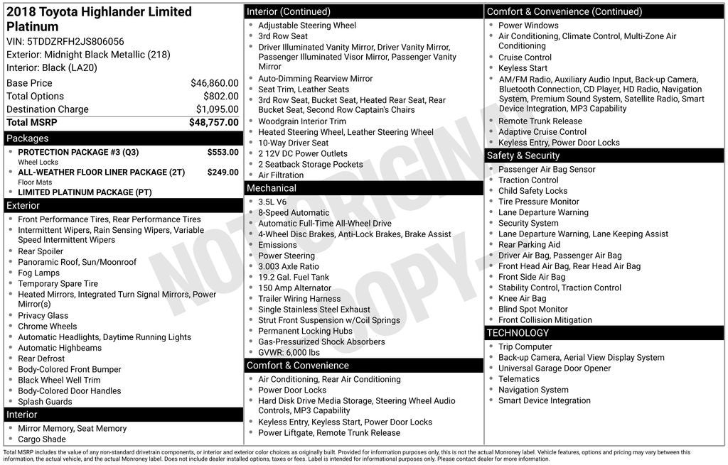 2018 Toyota Highlander Limited Platinum