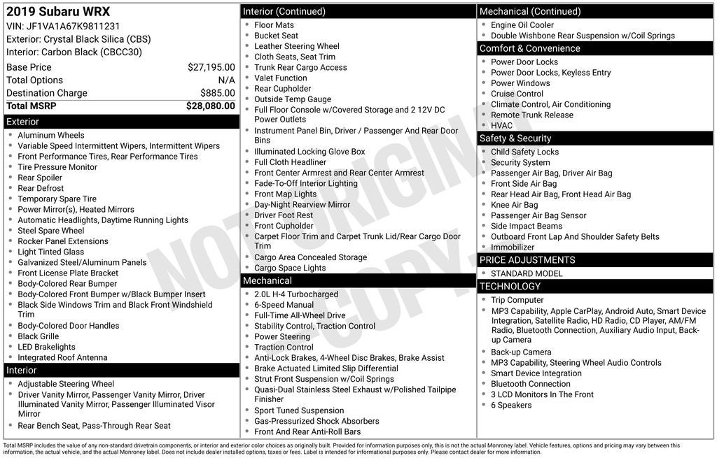 2019 Subaru WRX Base