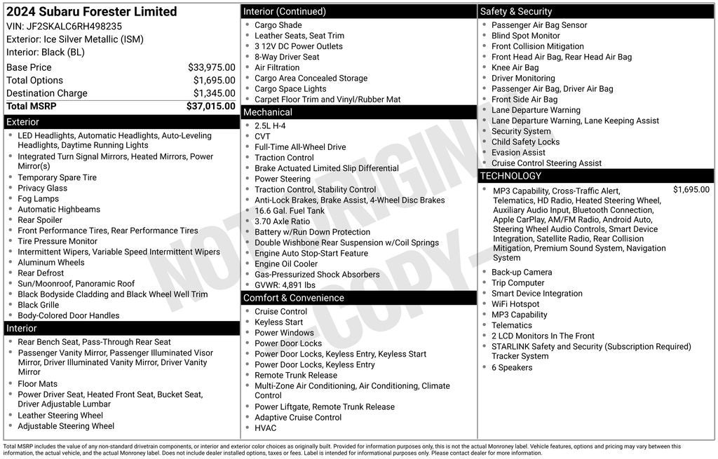 2024 Subaru Forester Limited Nav & harman/kardon & RAB & Heated Steering Wheel