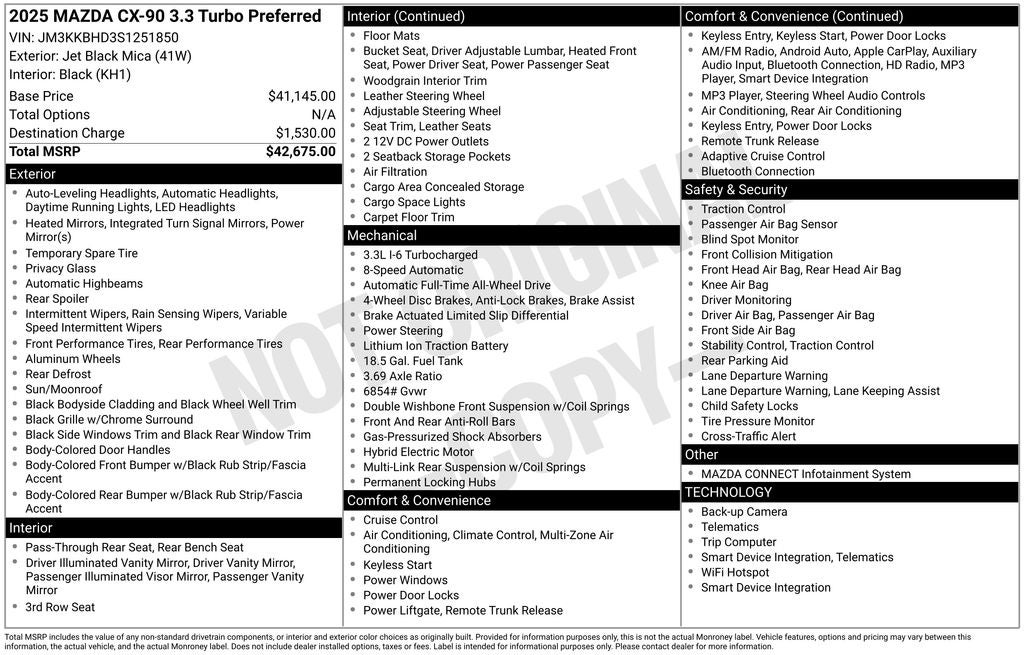 2025 Mazda Mazda CX-90 3.3 Turbo Preferred Power moonroof