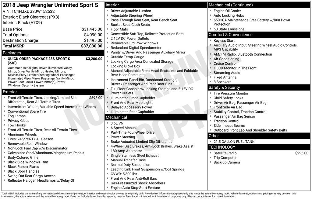 2018 Jeep Wrangler Unlimited Sport S V6 4 DOOR LIFT KIT CUSTOM WHEELS TIRES