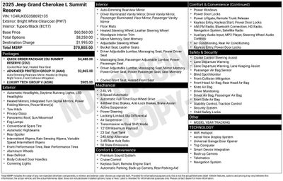 2025 Jeep Grand Cherokee L Summit RESERVE PRO TECH IV PKG NIGHT VISION MOONROOF HU D