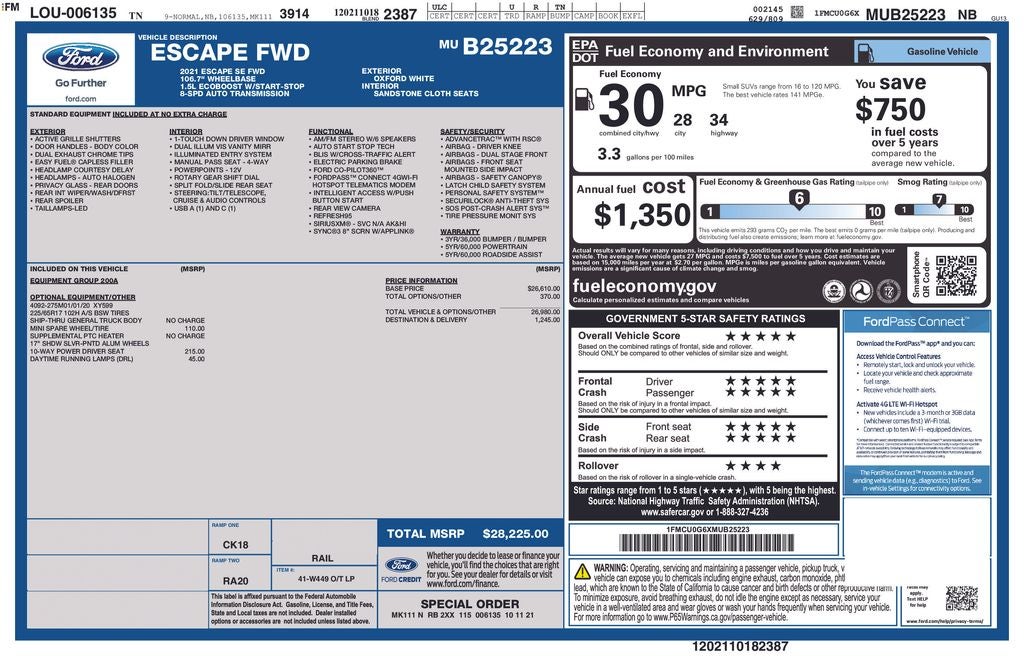 2021 Ford Escape SE SYNC 3 REAR CAMERA POWER SEAT ALLOY WHEELS