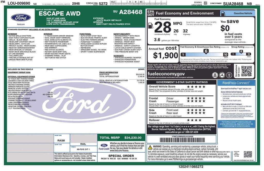 2025 Ford Escape ST-Line AWD Rear Camera Power Seat