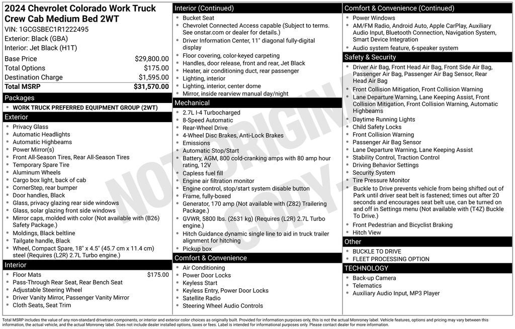 2024 Chevrolet Colorado Work Truck CREW CAB NAVIGATION REAR CAMERA KEYLESS ENTRY