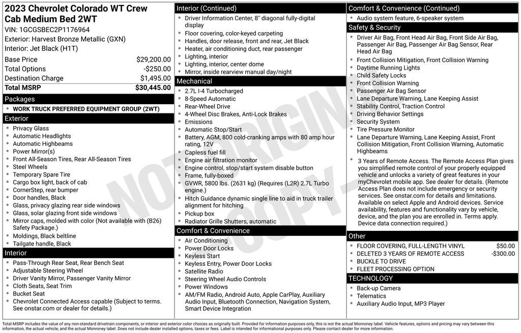 2023 Chevrolet Colorado Work Truck Crew Cab Rear Camera Navigation