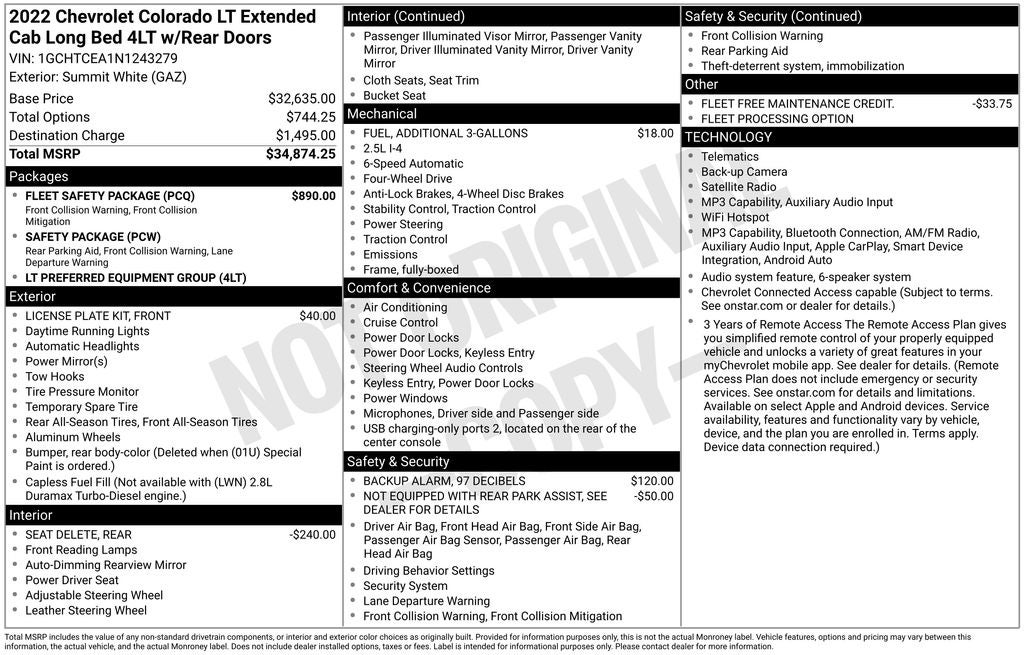 2022 Chevrolet Colorado LT 4X4 EXT CAB SAFETY AND PREFERRED PKG REAR CAMERA