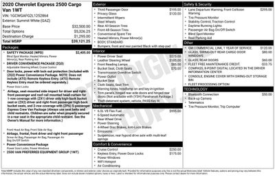 2020 Chevrolet Express 2500 Work Van Cargo