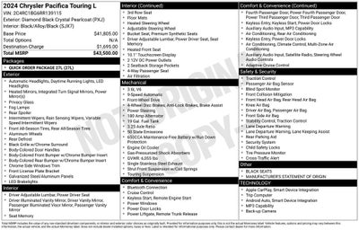 2024 Chrysler Pacifica Touring L Leather Rear Cameta Power Slider Doors