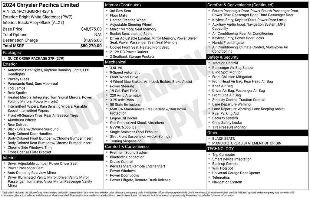 2024 Chrysler Pacifica Limited Power Moonroof Leather Rear Cameta Power Slider Do