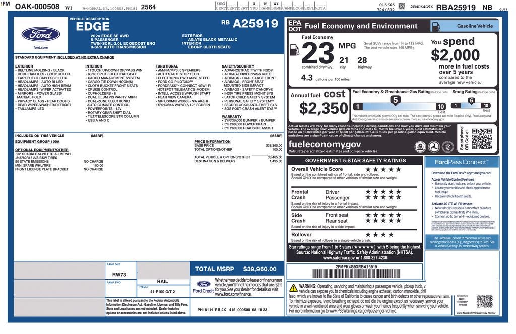 2024 Ford Edge SE AWD Rear Camera