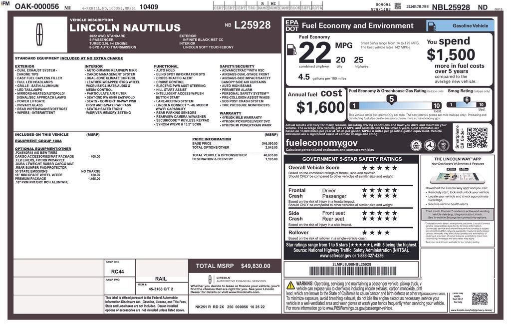 2022 Lincoln Nautilus Standard