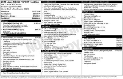 2025 Lexus RX 350 F Sport Handling AWD Panorama Roof Convience Pkg