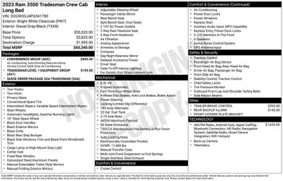 2023 RAM 3500 Tradesman 4x4 CREW CAB LONG BOX 6.4L V8 Nav HD Vinyl Seat Tr