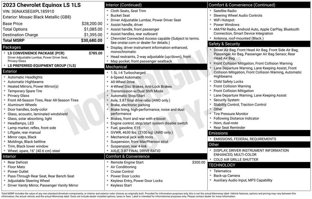 2023 Chevrolet Equinox LS AWD REMOTE ENTRY/START BLUETOOTH