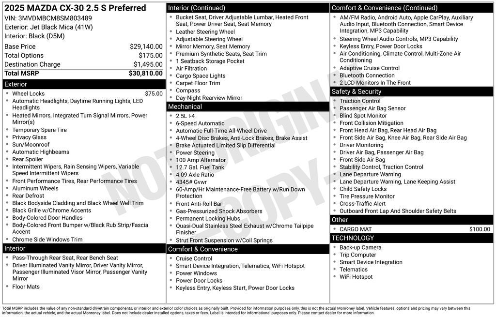2025 Mazda Mazda CX-30 2.5 S Preferred Package Power Moonroof AWD Rear Camera