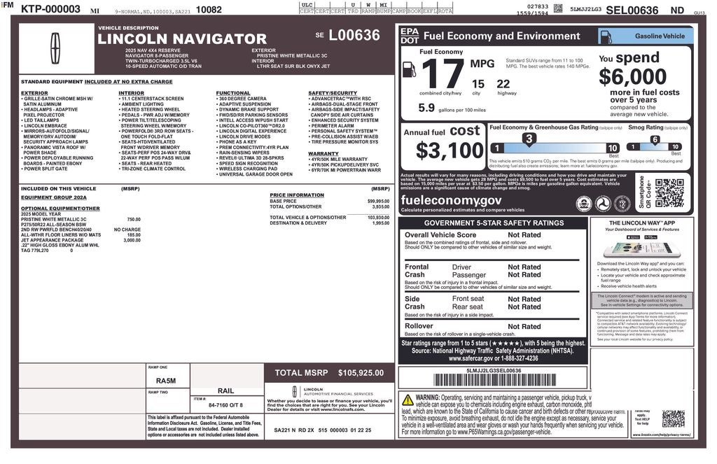 2025 Lincoln Navigator Reserve JET APPEARANCE PKG POWER DEPLOYABLE BOARDS NAV BLU