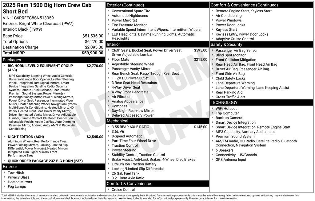 2025 RAM 1500 Big Horn Crew Cab 4x4 5'7' Box
