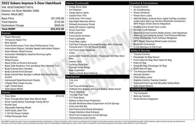 2022 Subaru Impreza Base 5-Door